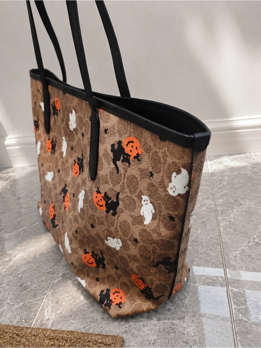 Coach Brown Signature Halloween Print Tote with Black Trim - Picture 2 of 4